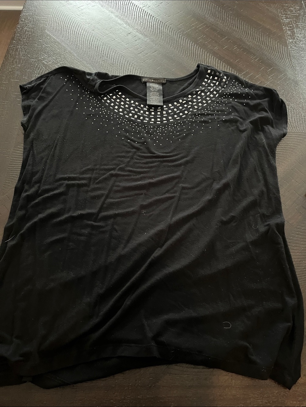 Apt. 9 Black Short-Sleeve Top with Decorative Stud Neckline